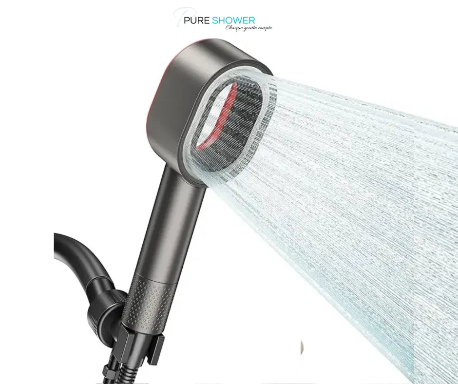 Pommeau de douche design écologique Pure Shower avec filtre anti-chlore Protection contre les effets néfastes du chlore pour les peaux sensibles.
Idéal pour les enfants et les personnes ayant des problèmes de peau.
Contribue à préserver l'environnement en réduisant la consommation d'eau.