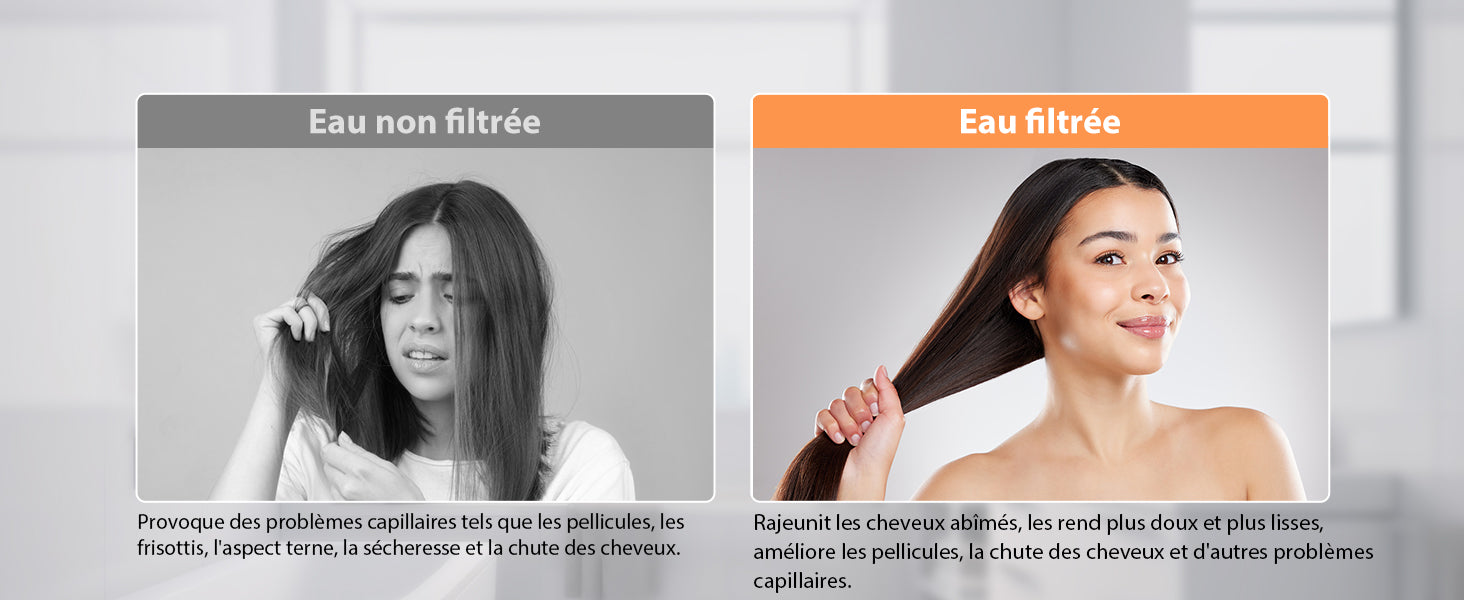 pommeau de douche design anti chlore anti calcaire pour peau douce et cheveux lisse     Filtre Anti-Chlore : Le filtre intégré capture le chlore, les métaux lourds et autres impuretés, offrant une eau plus douce et moins agressive pour votre peau et vos cheveux.
    Écologique et Économique : Réduit l'empreinte écologique en limitant la consommation d'eau tout en vous permettant de profiter d'une douche agréable grâce à une pression d'eau optimale.
    Facile à Installer : Compatible avec toutes les install