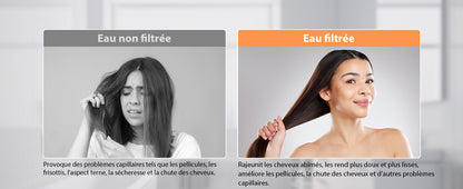 pommeau de douche design anti chlore anti calcaire pour peau douce et cheveux lisse     Filtre Anti-Chlore : Le filtre intégré capture le chlore, les métaux lourds et autres impuretés, offrant une eau plus douce et moins agressive pour votre peau et vos cheveux.
    Écologique et Économique : Réduit l'empreinte écologique en limitant la consommation d'eau tout en vous permettant de profiter d'une douche agréable grâce à une pression d'eau optimale.
    Facile à Installer : Compatible avec toutes les install